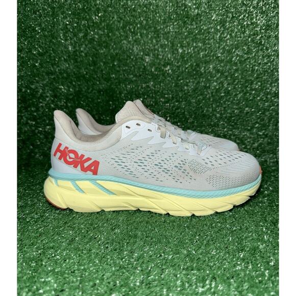 Hoka One One Clifton 7 Grey Yellow Athletic Comfort Running Shoes Women Size 7.5 - Picture 1 of 11